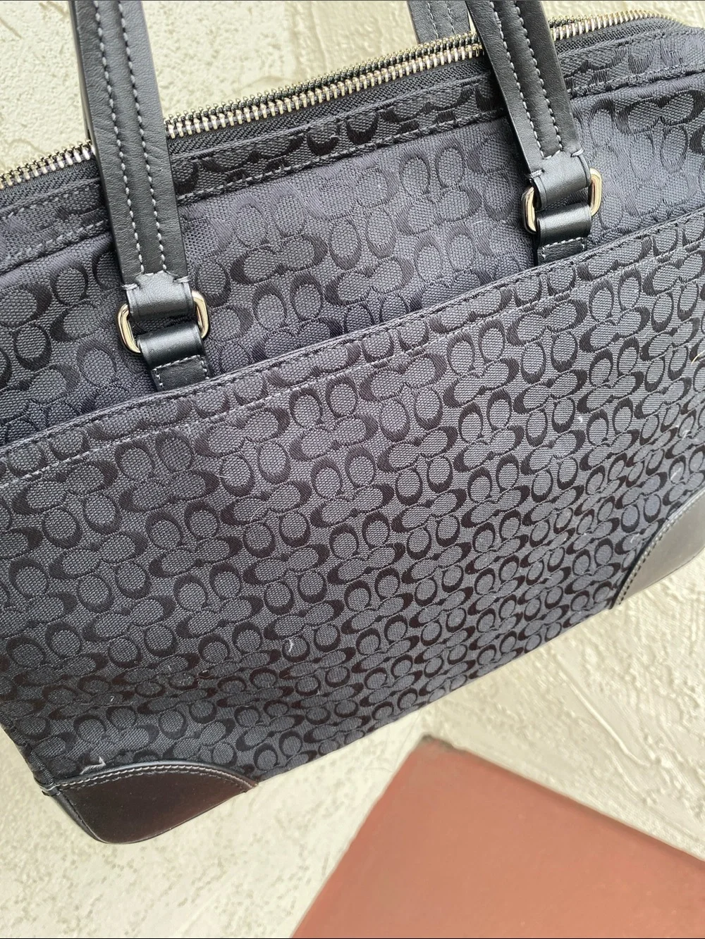 Coach Black Signature Jacquard Laptop Bag